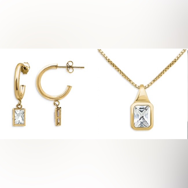 Aqua Gold Hoop Necklace And Earrings With Crystal Charm Set 129$